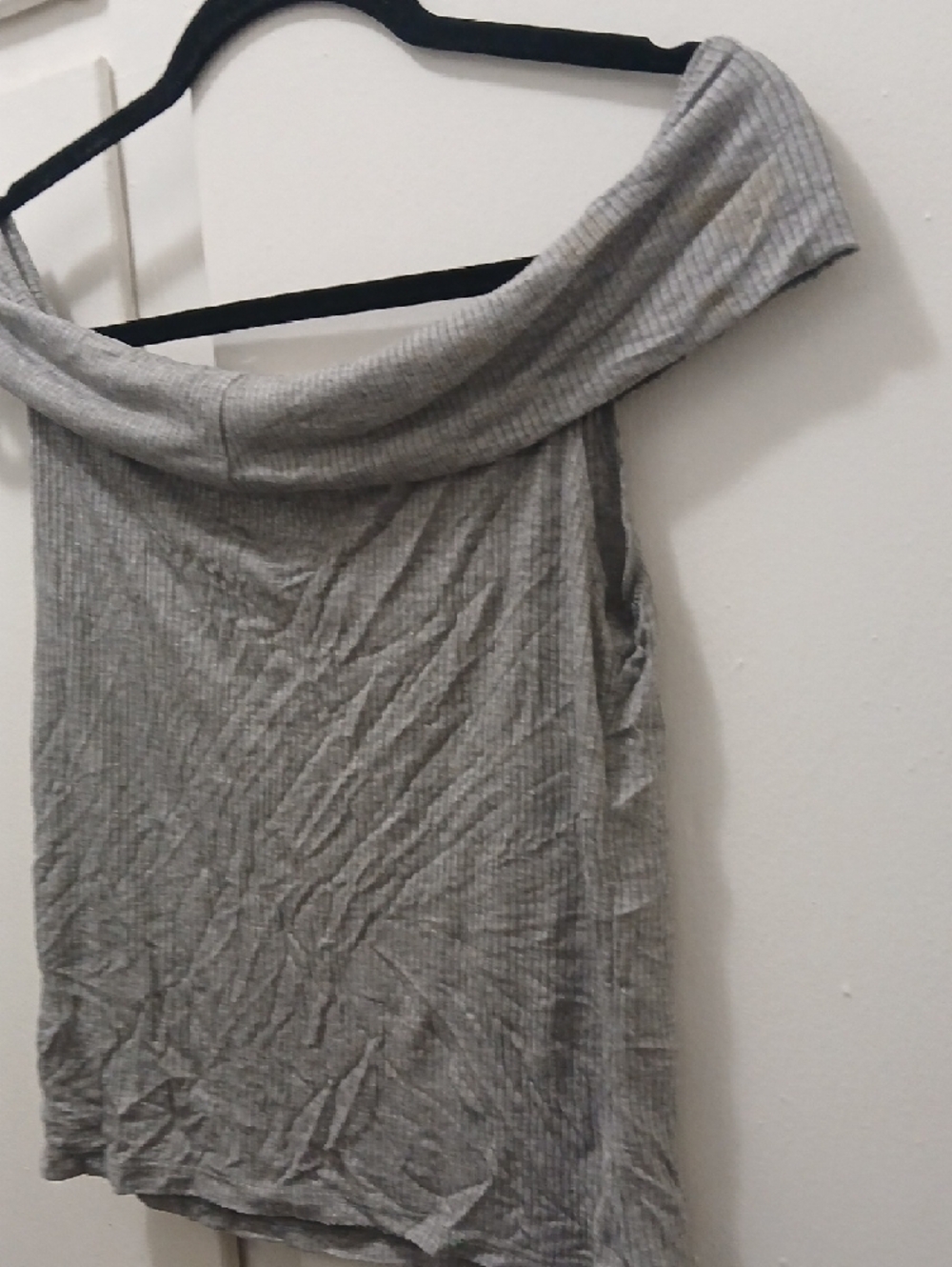 Off-Shoulder Ribbed Womens Top - Gray - Picture 7 of 7